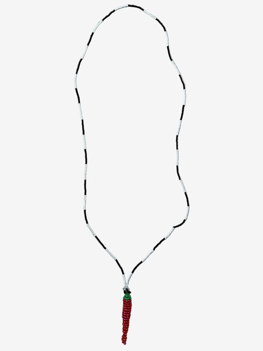 Flame aji mono chain necklace showing bead detail and contrast