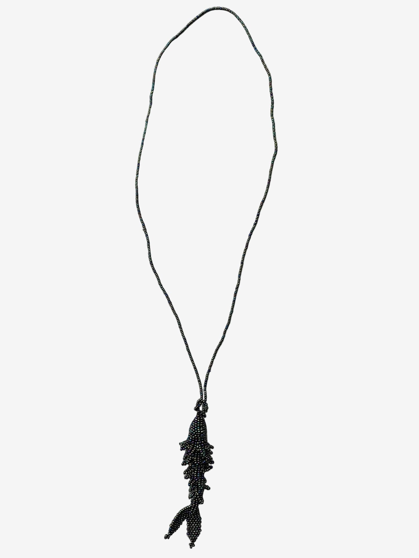 Color shifting drift fish necklace showing iridescent bead detail
