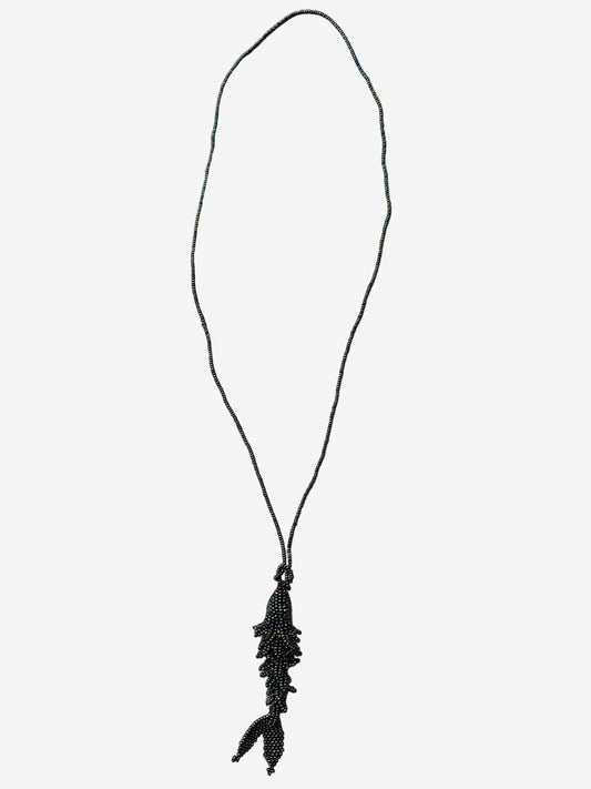 Color shifting drift fish necklace showing iridescent bead detail