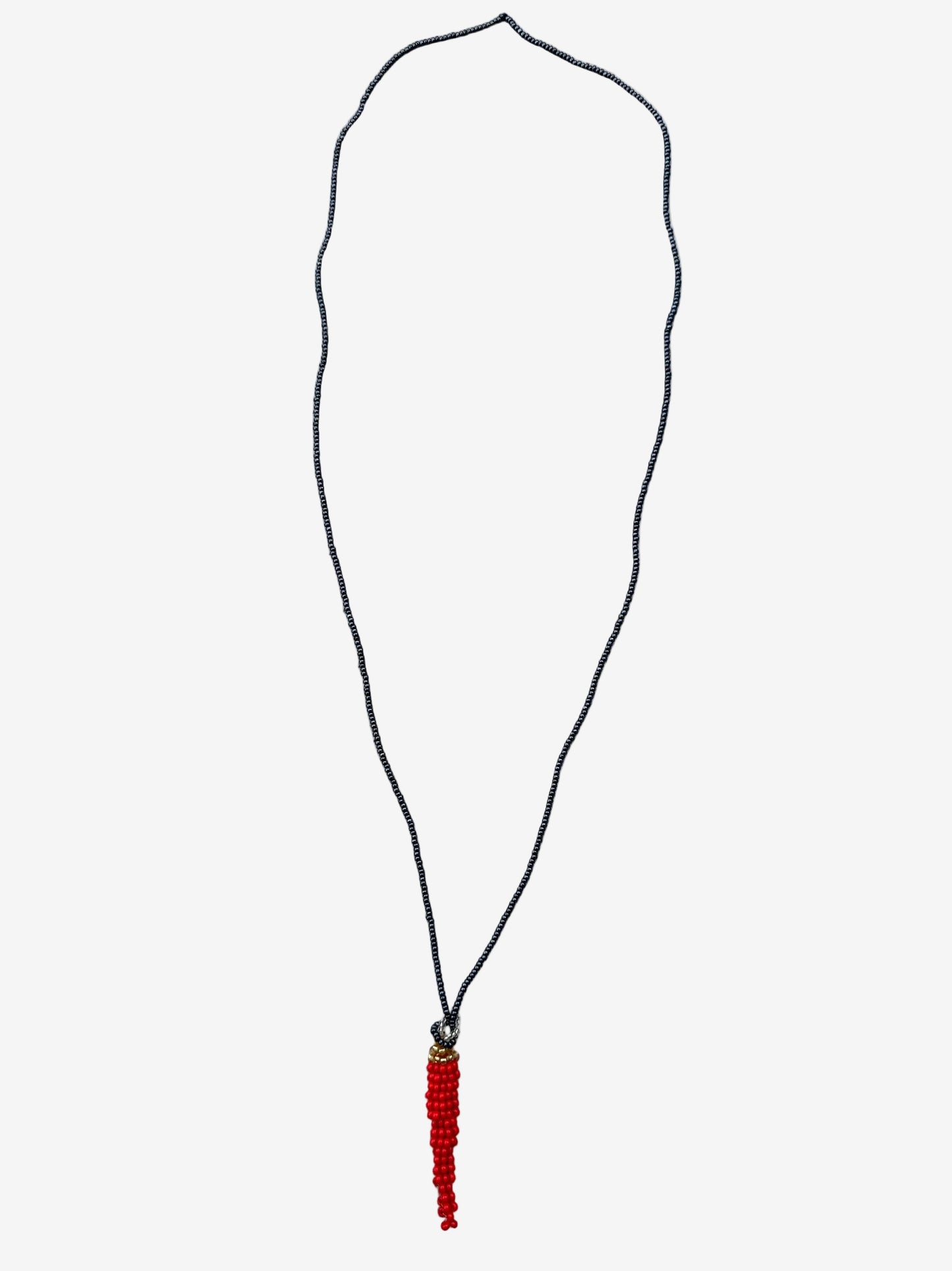 Rojo aji midnight chain necklace with gold detail showing beadwork