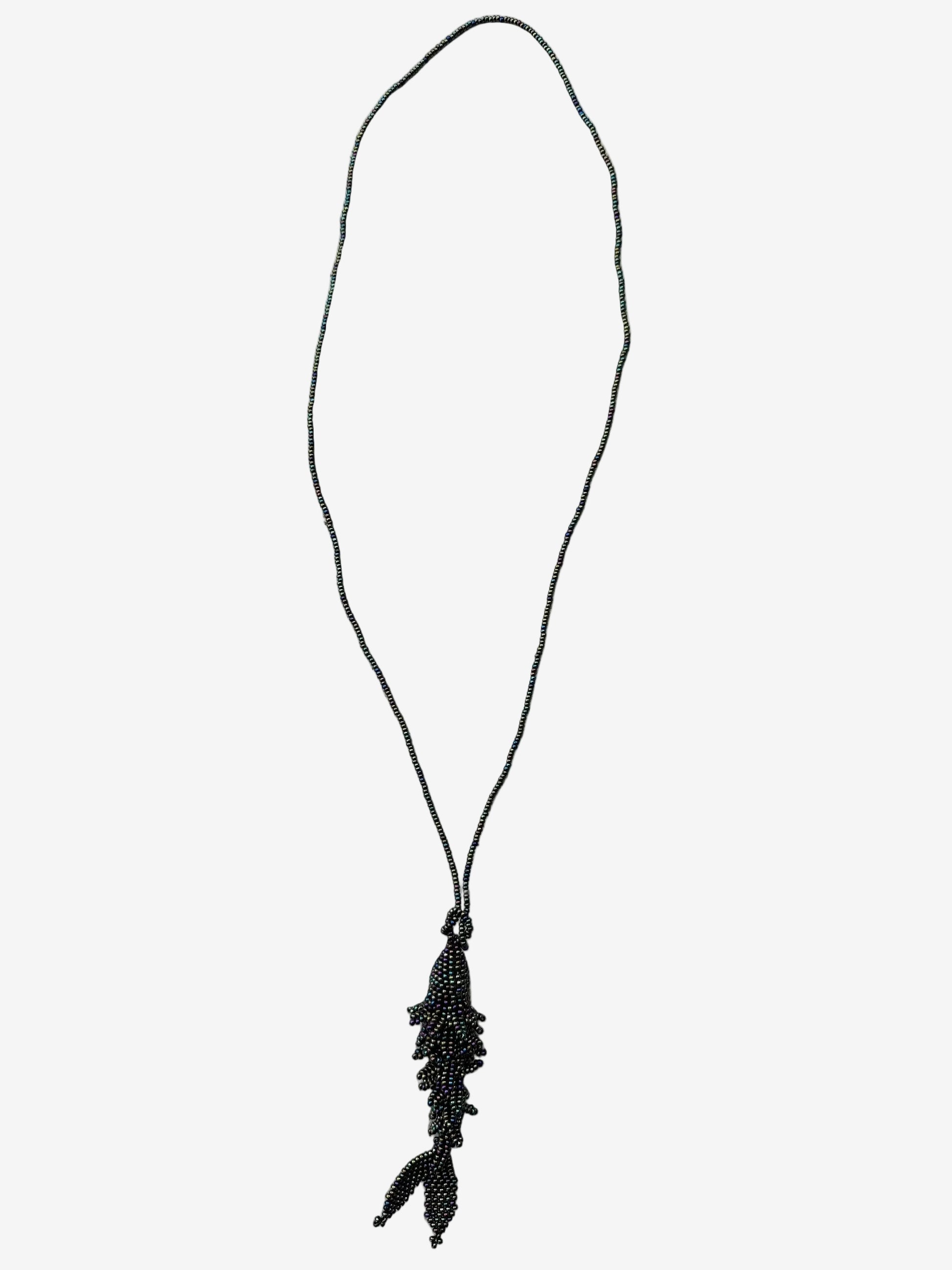Color shifting drift fish necklace showing iridescent bead detail