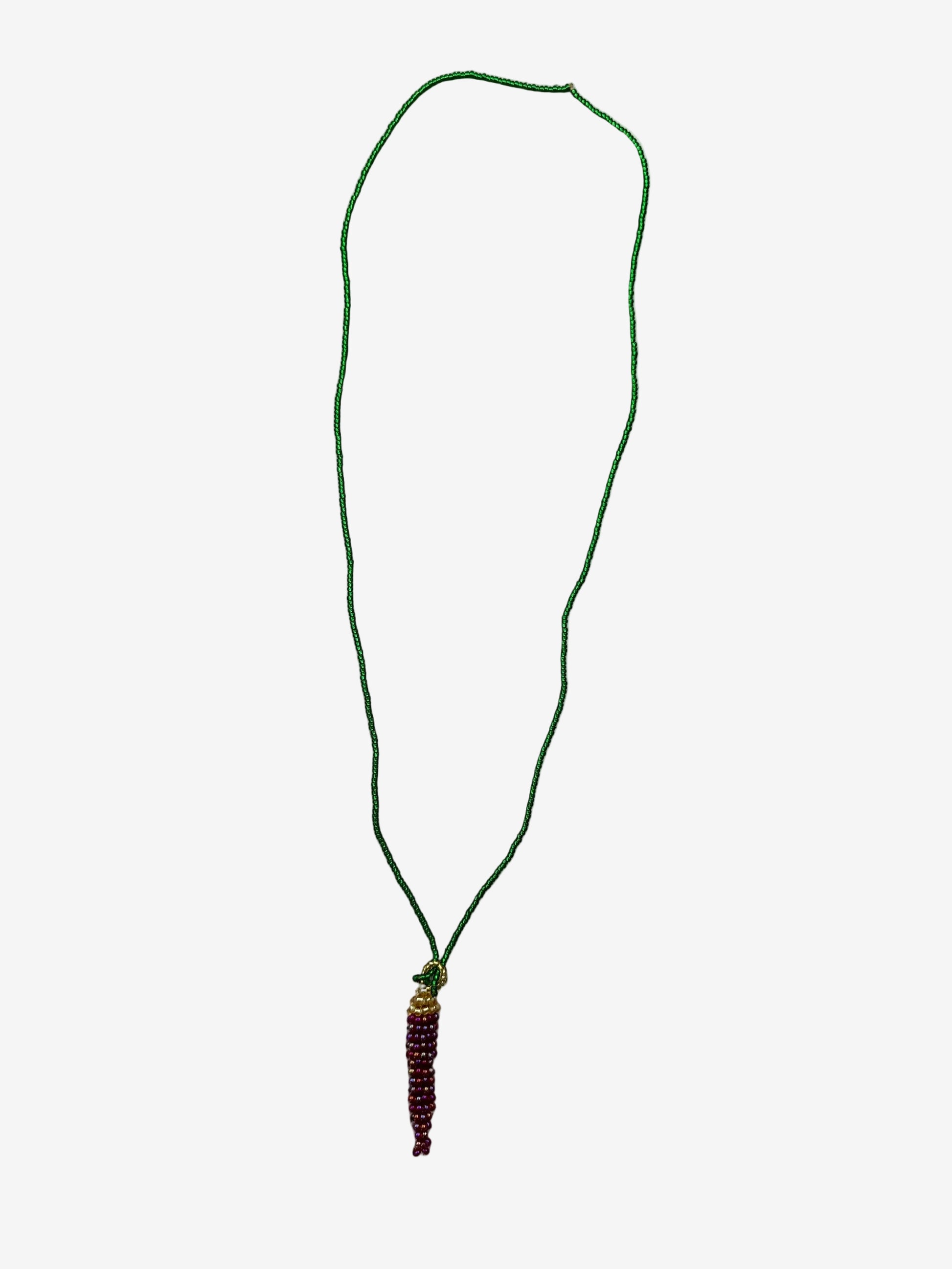 Mulberry aji golden stem necklace showing bead gradient and detail