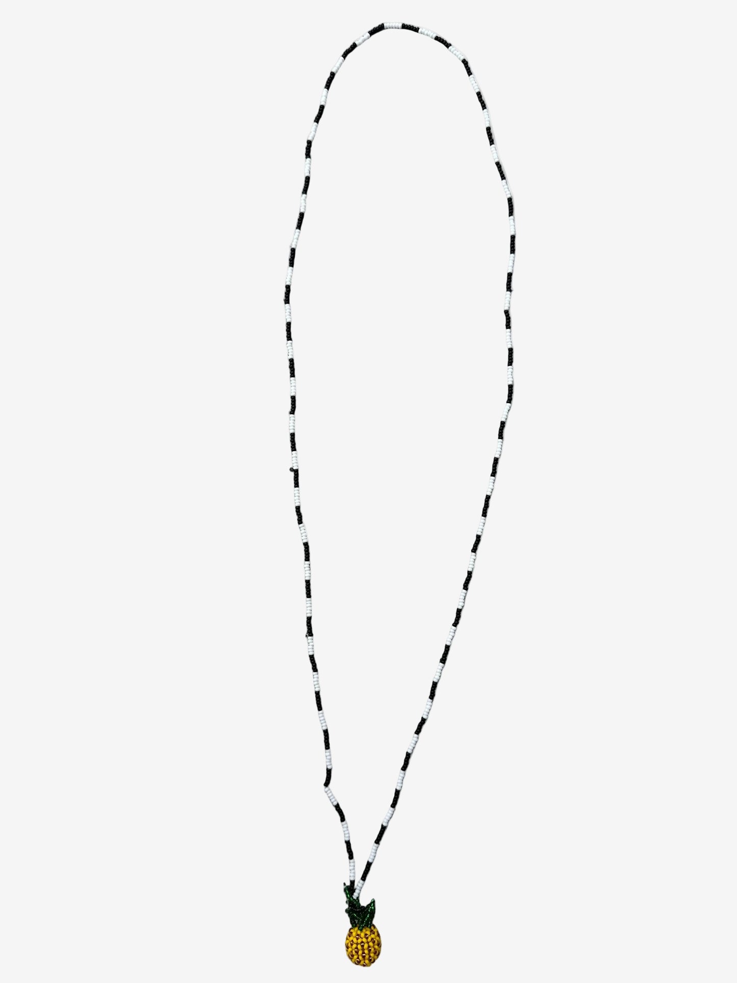 Pineapple Mono necklace showing black and white pattern and handmade beadwork detail
