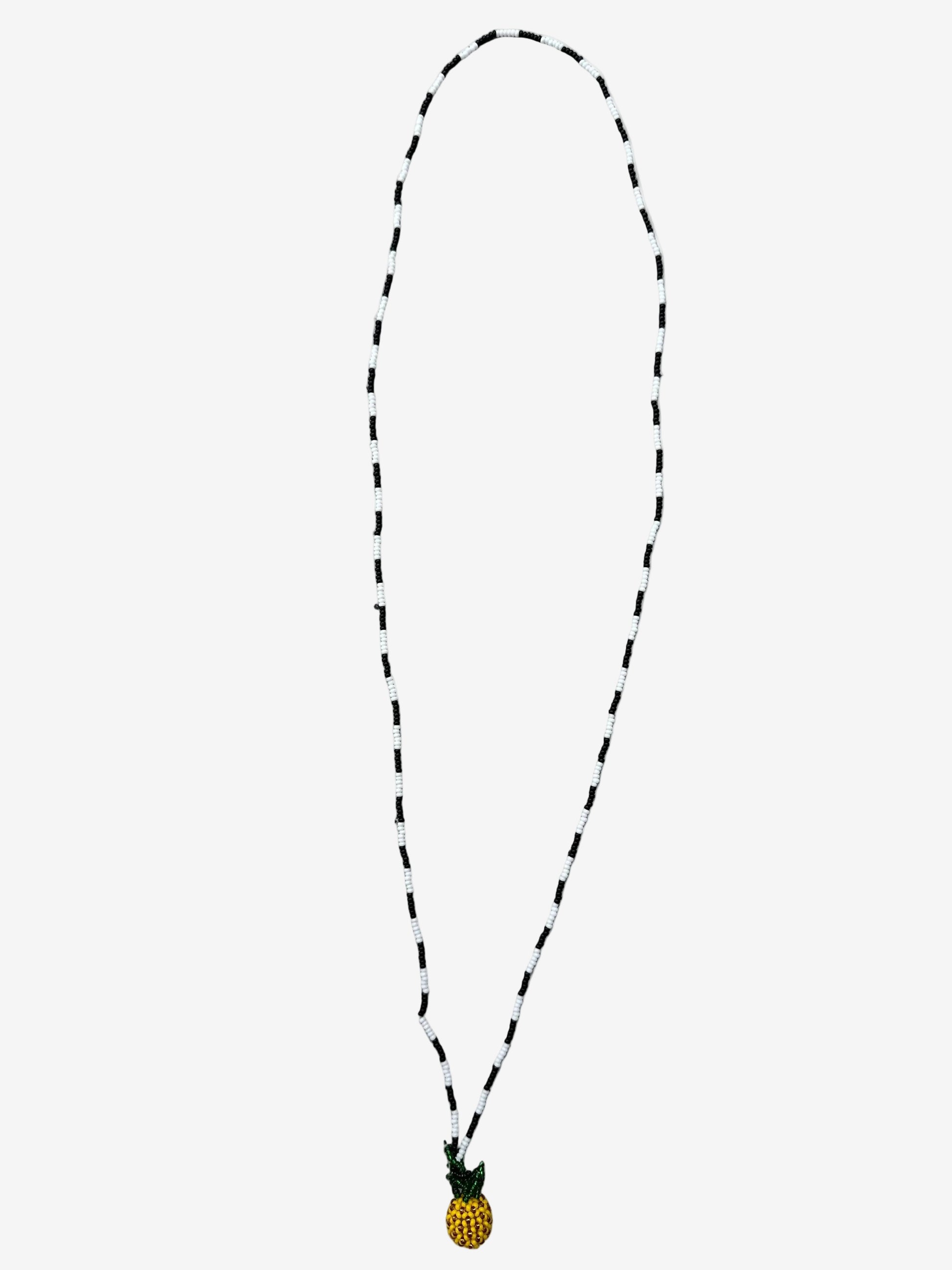 Pineapple Mono necklace showing black and white pattern and handmade beadwork detail