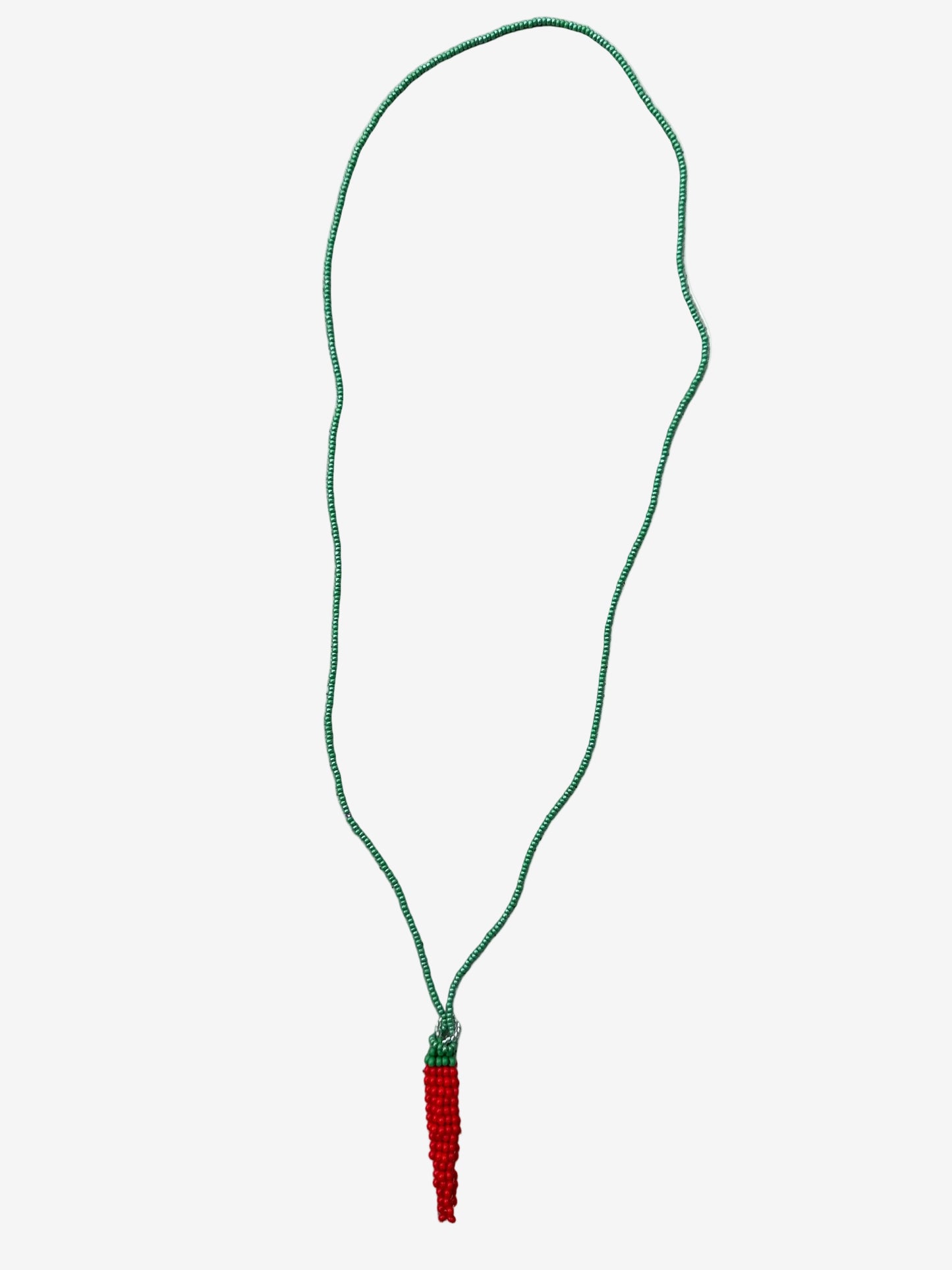 Rojo aji green stem necklace showing bead detail and texture
