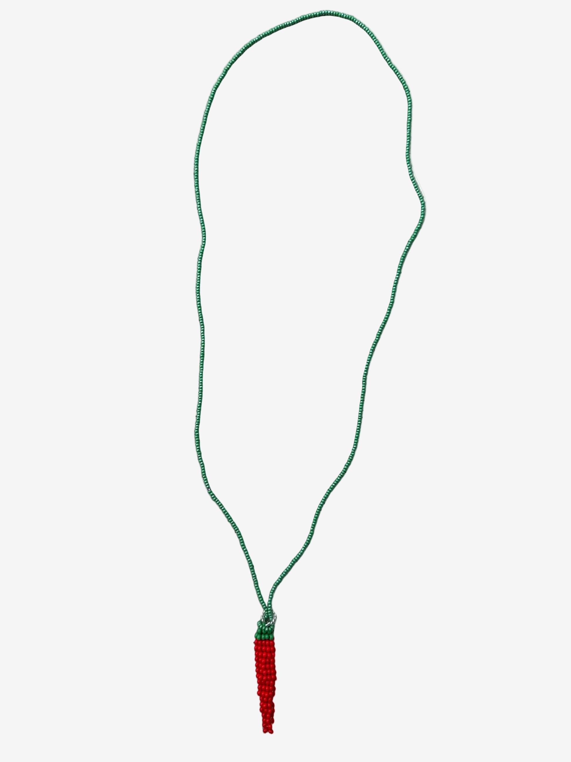 Rojo aji green stem necklace showing bead detail and texture