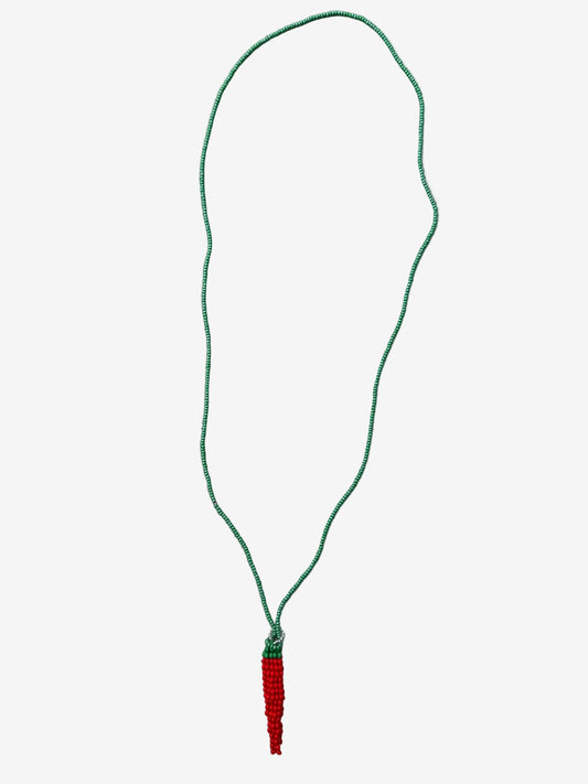 Rojo aji green stem necklace showing bead detail and texture