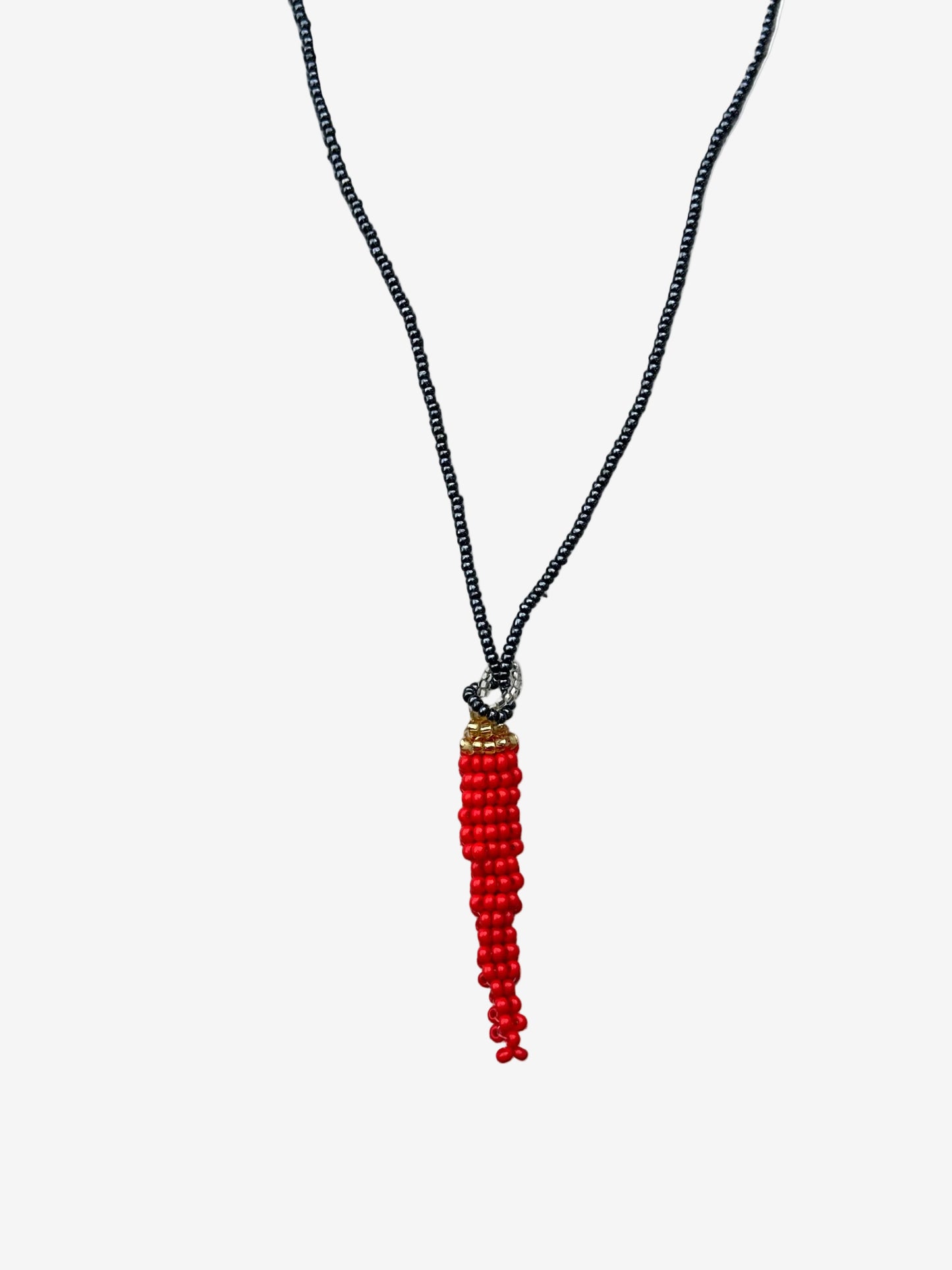 Red aji pepper necklace with dark chain and gold detail handmade