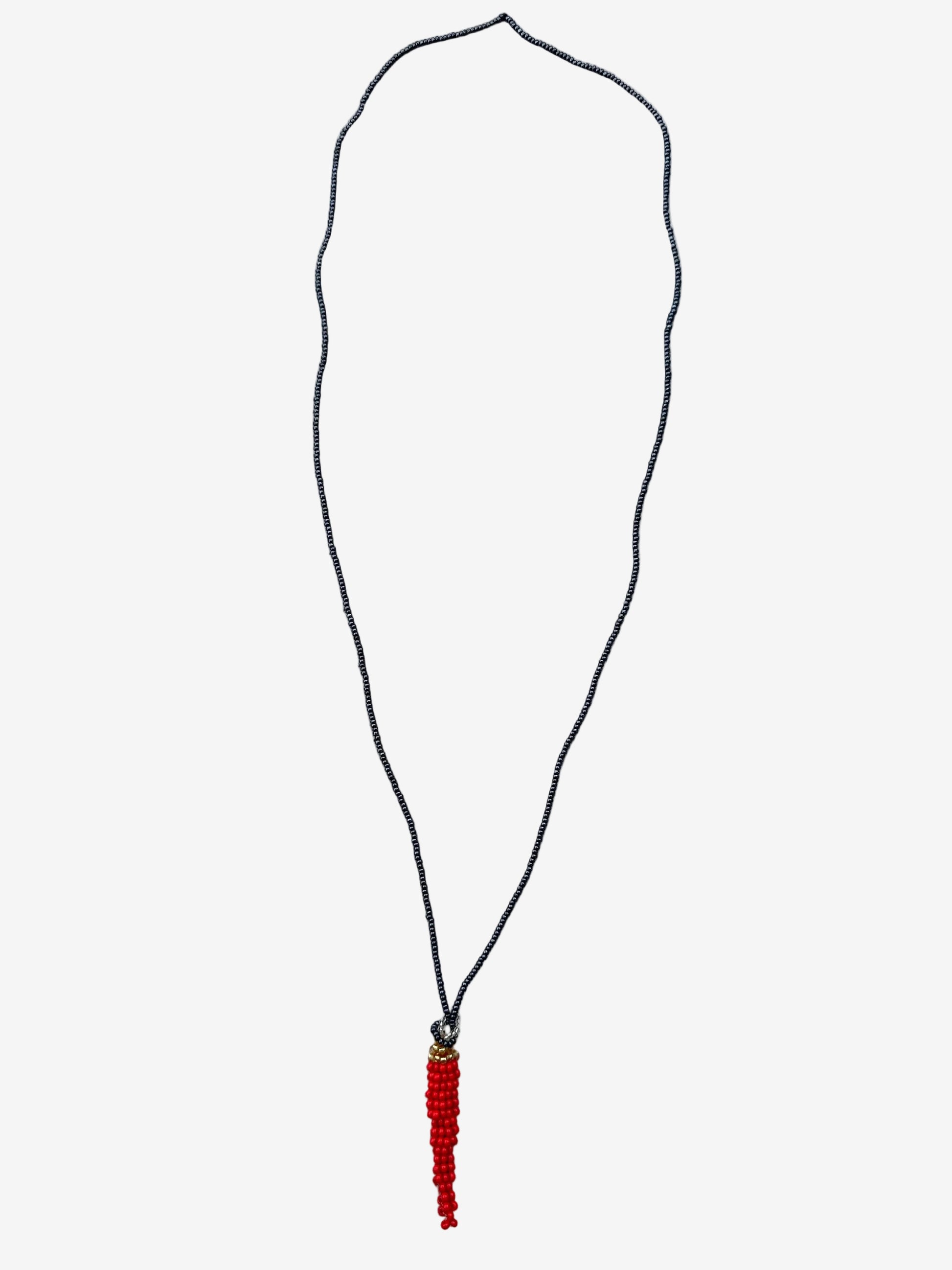 Rojo aji midnight chain necklace with gold detail showing beadwork