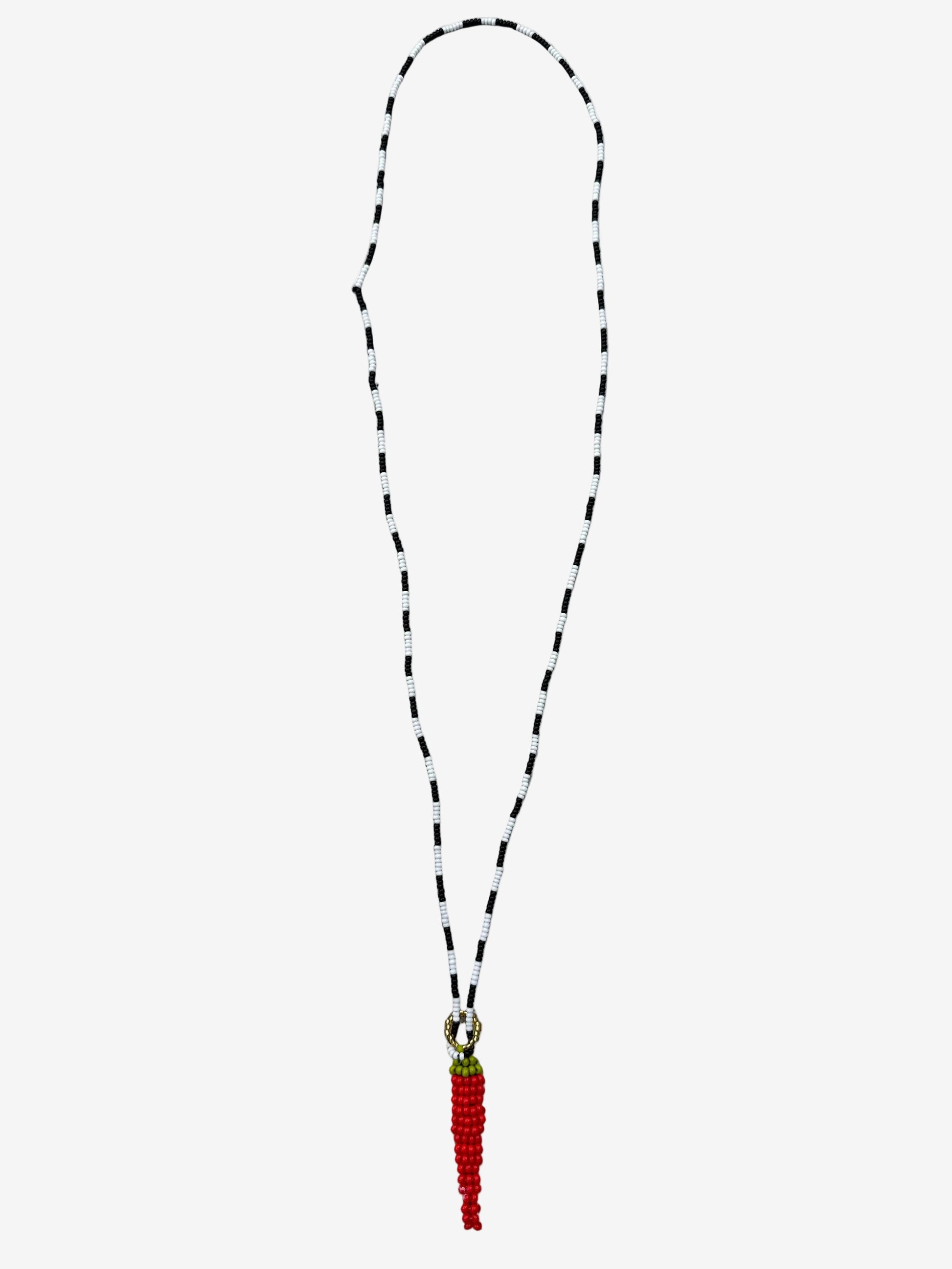 Rojo aji mono chain necklace with gold detail showing beadwork