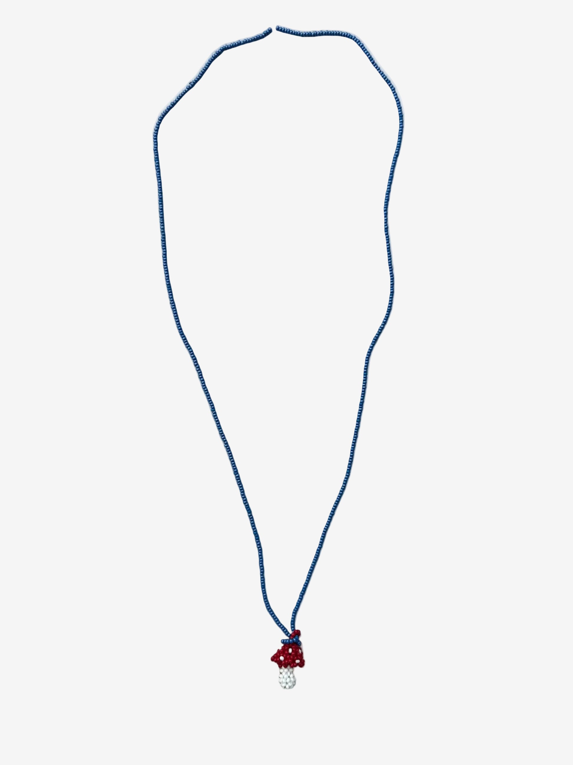 Scarletcap mini cobalt fungi necklace showing contrast bead detail