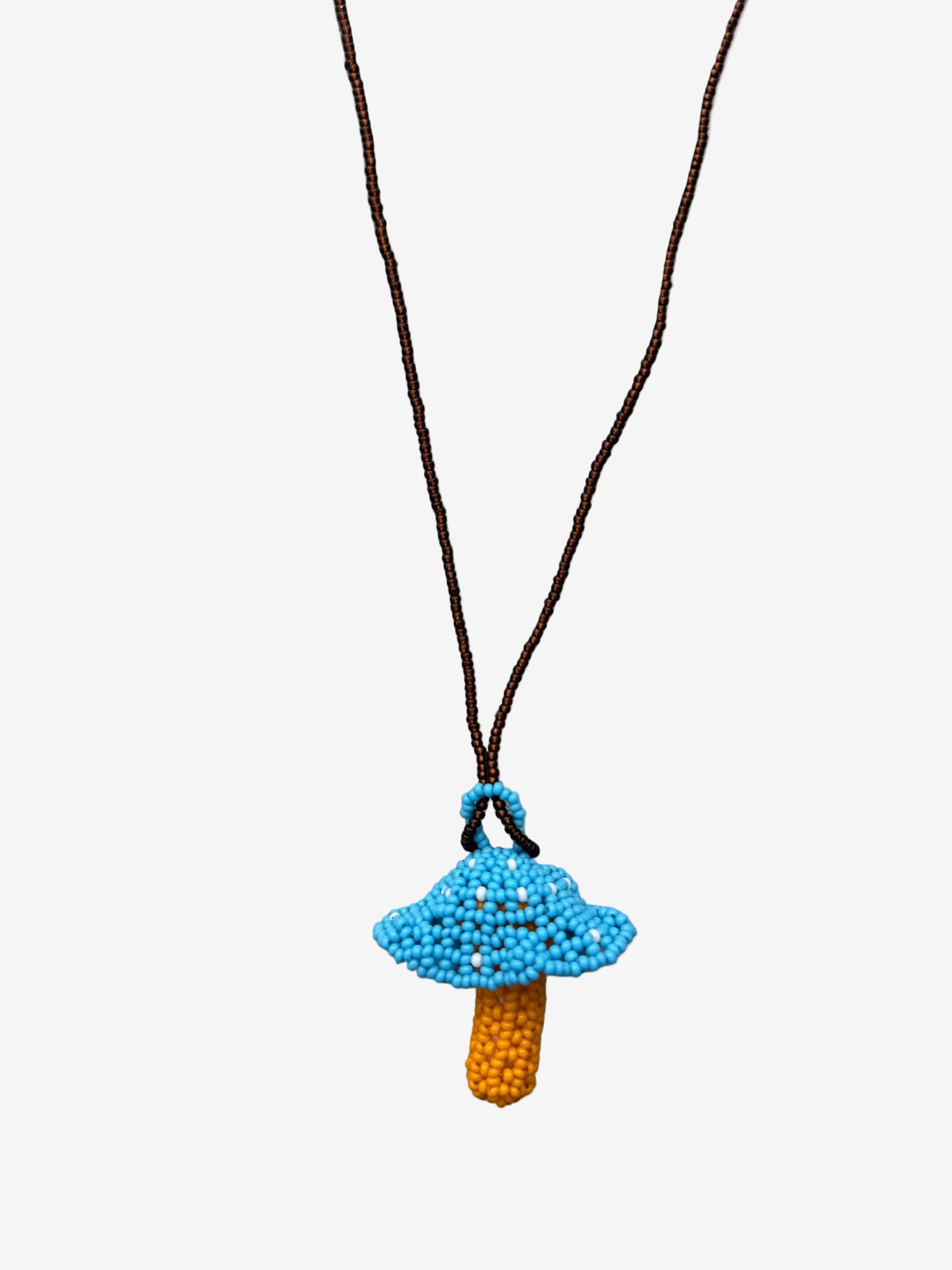 Blue and brown Terracap fungi necklace handmade by Guava