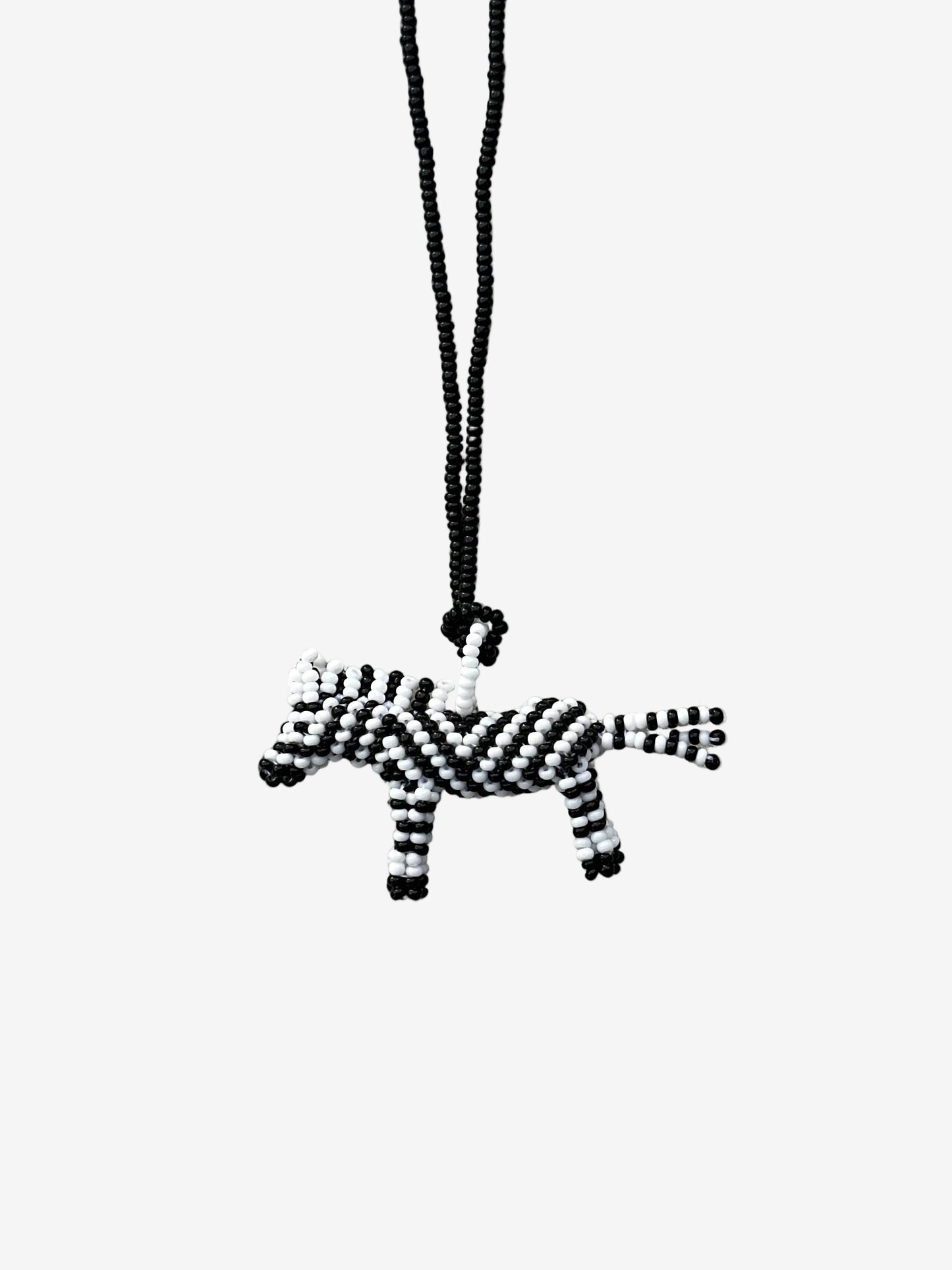 Zebra Mono necklace with black and white beaded pattern front view