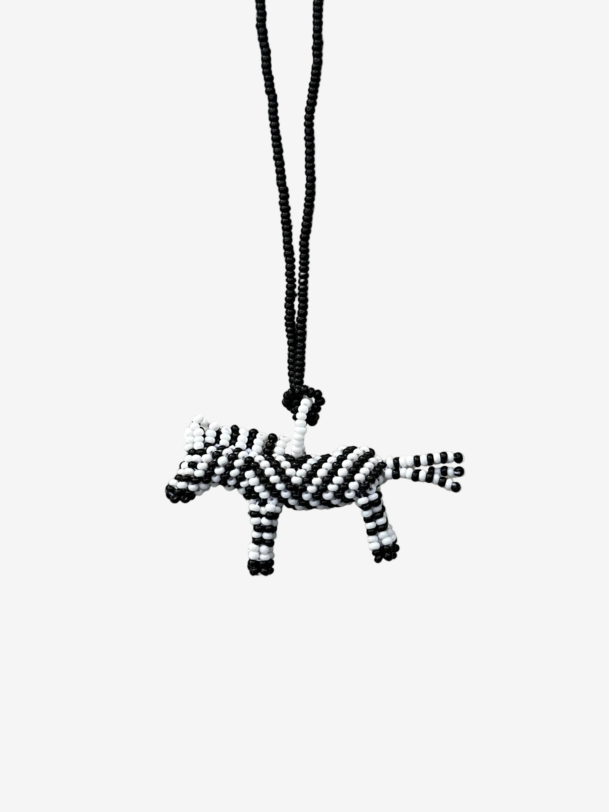 Zebra Mono necklace with black and white beaded pattern front view